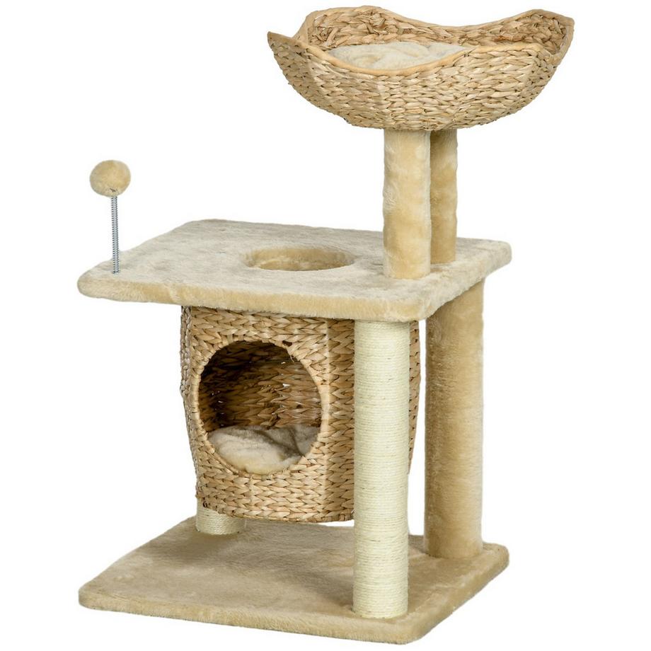 Northio  Katzen Kratzbaum Klein, 74 cm Katzenbaum mit Katzenhöhle, Spielball, Indoor Kletterturm mit Bett, Kratzmöbel für Katzen bis 5 kg, Beige 