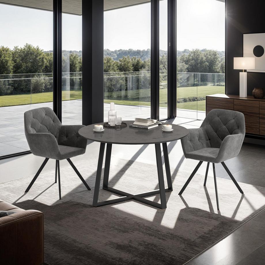 Tectake Fauteuil pivotant en velours avec accoudoirs LUCIA rembourré avec motif matelassé  