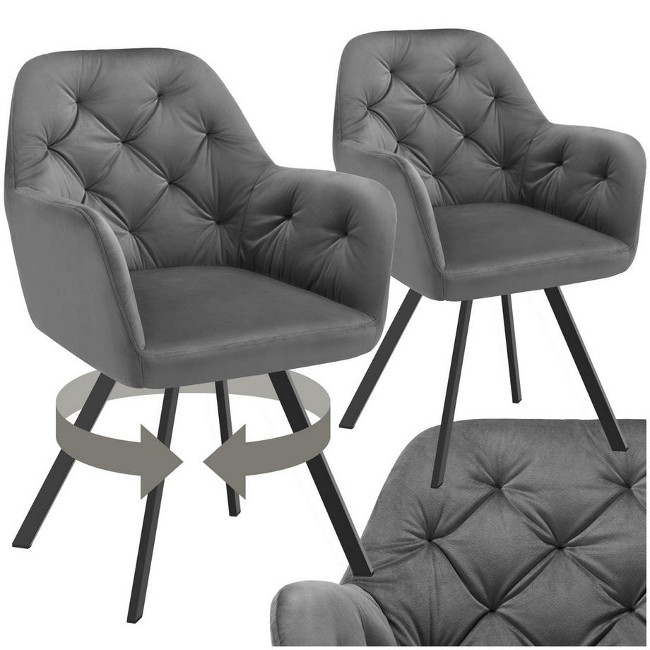 Tectake Fauteuil pivotant en velours avec accoudoirs LUCIA rembourré avec motif matelassé  