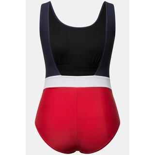 Ulla Popken  Costume da bagno senza coppe con color blocking e drappeggio 