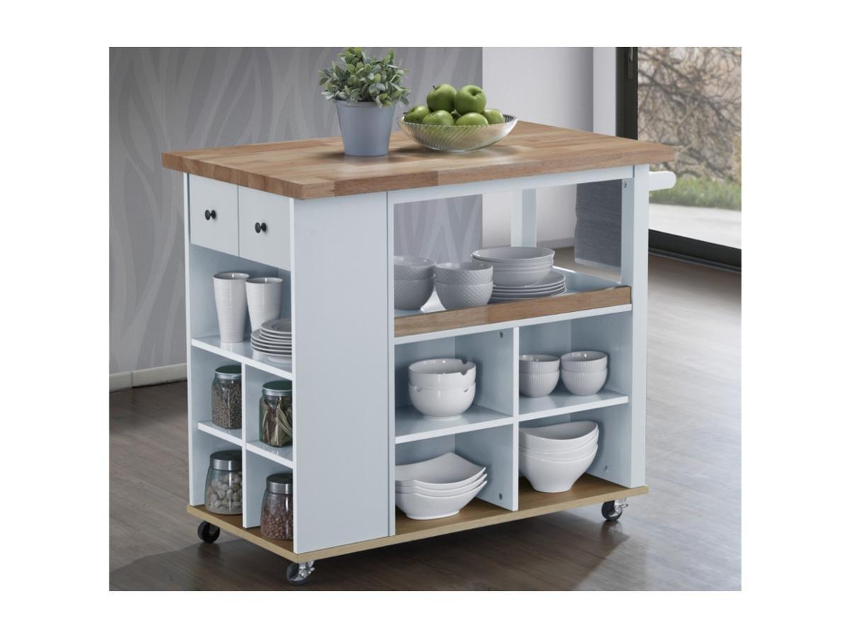 Image of Küchenwagen Servierwagen Kautschukholz Eichefarben Hannae Unisex Weiss ONE SIZE