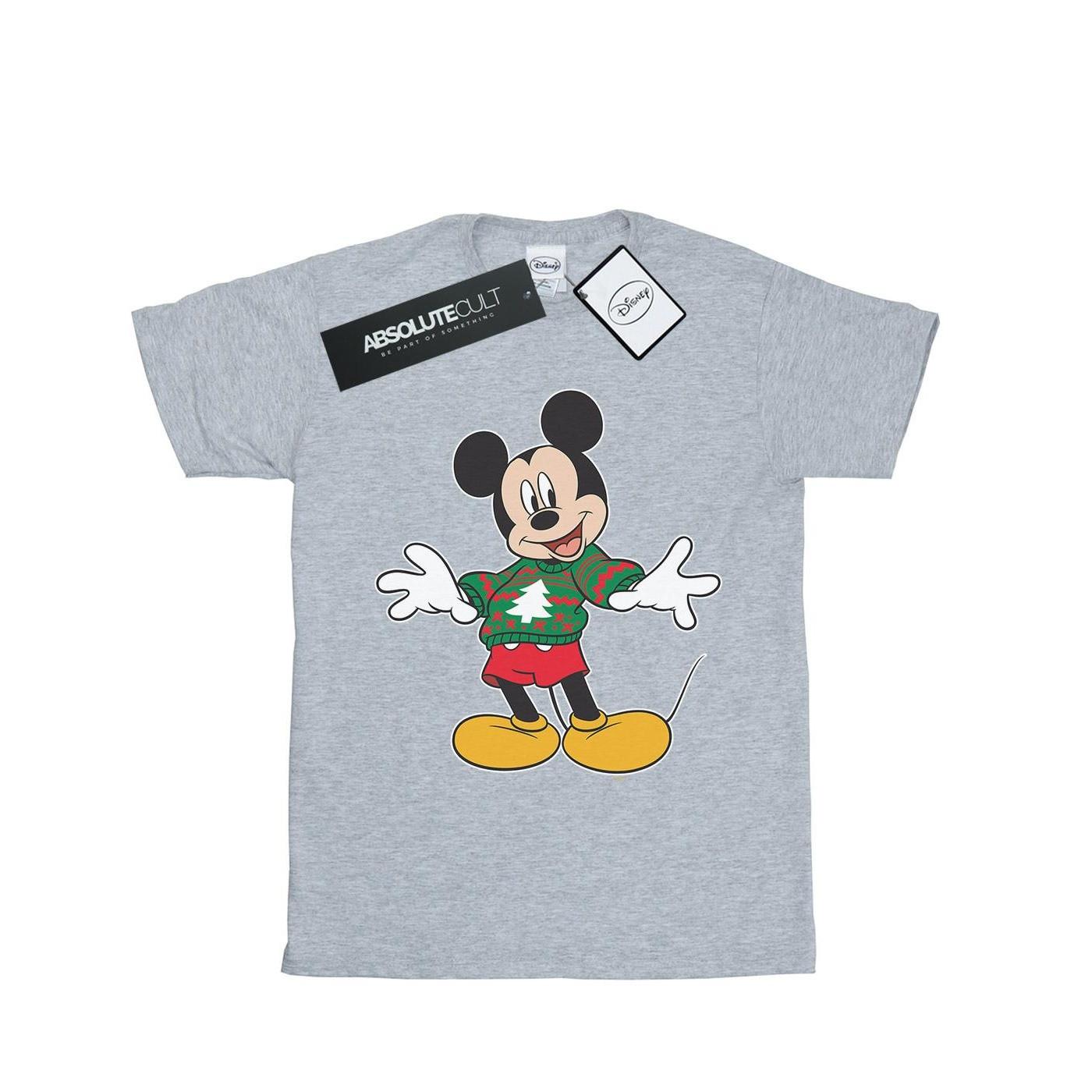 Image of Mickey Mouse Christmas Jumper Stroke Tshirt Damen Grau S