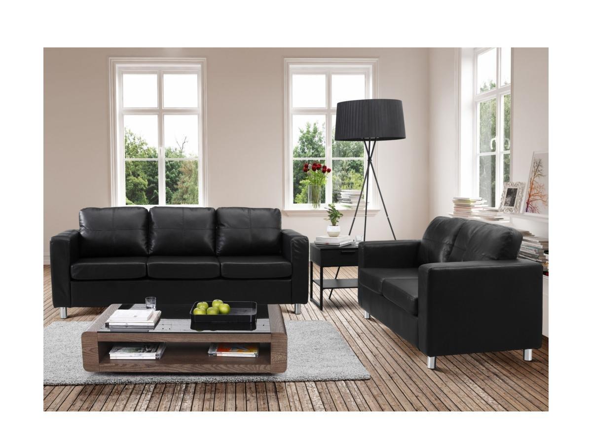 Image of Couchgarnitur 3+2 - Kunstleder - Schwarz - ACKLEY Couchgarnitur 3+2 - Kunstleder - Schwarz - ACKLEY