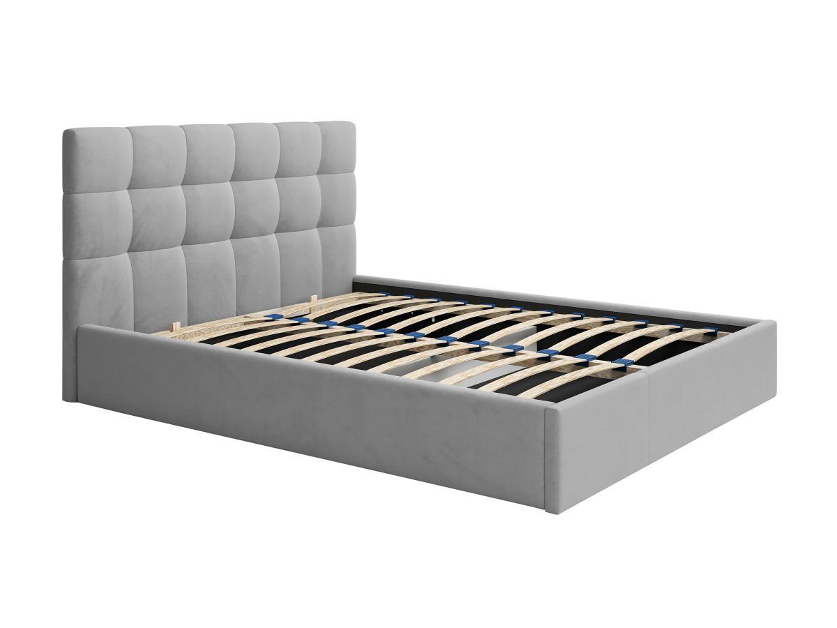 Image of Bett mit Bettkasten - 160 x 200 cm - Samt - Grau - MIRDAL von Pascal Morabito Bett mit Bettkasten - 160 x 200 cm - Samt - Grau - MIRDAL von Pascal Morabito
