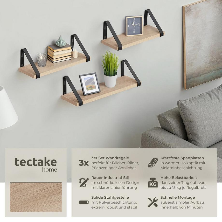 Tectake Lot de 3 étagères murales design COWELL style industriel  