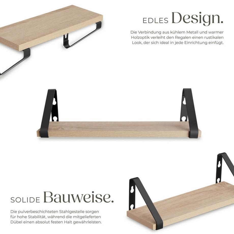 Tectake Lot de 3 étagères murales design COWELL style industriel  