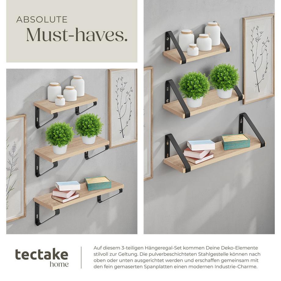 Tectake Lot de 3 étagères murales design COWELL style industriel  