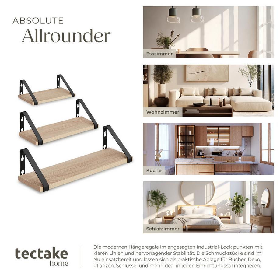 Tectake 3er Set Wandregal Cowell Industrial Style Holz und Stahl  