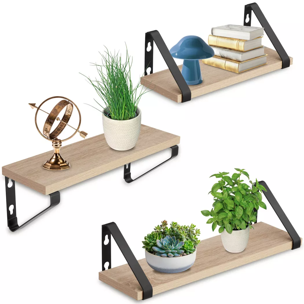 tectake Wall Shelves Cowell in Light Brown