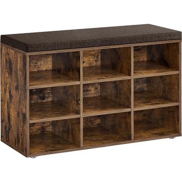 Banc à chaussures avec espace de rangement et coussin brun vintage