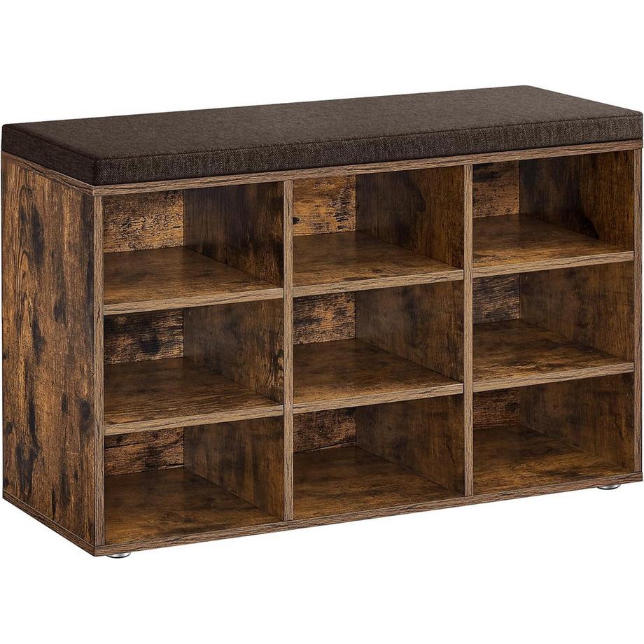 Songmics Banc à chaussures avec espace de rangement et coussin brun vintage  