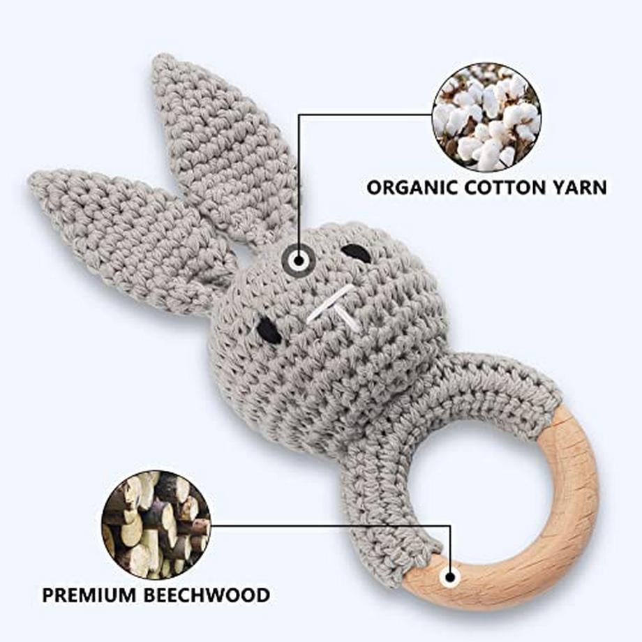 Activity-board  Rassel Baby Holzspielzeug Beißring Baby handgemachtes Kaninchen Rassel Greifspielzeug 