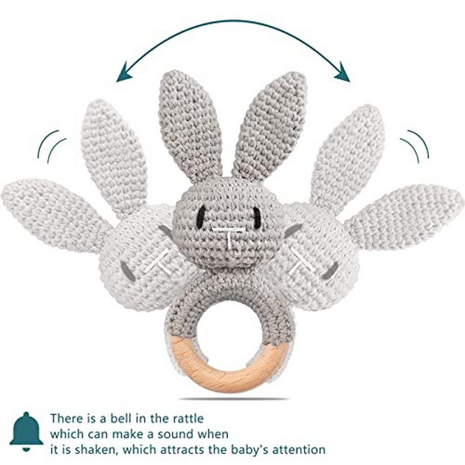 Activity-board  Rassel Baby Holzspielzeug Beißring Baby handgemachtes Kaninchen Rassel Greifspielzeug 