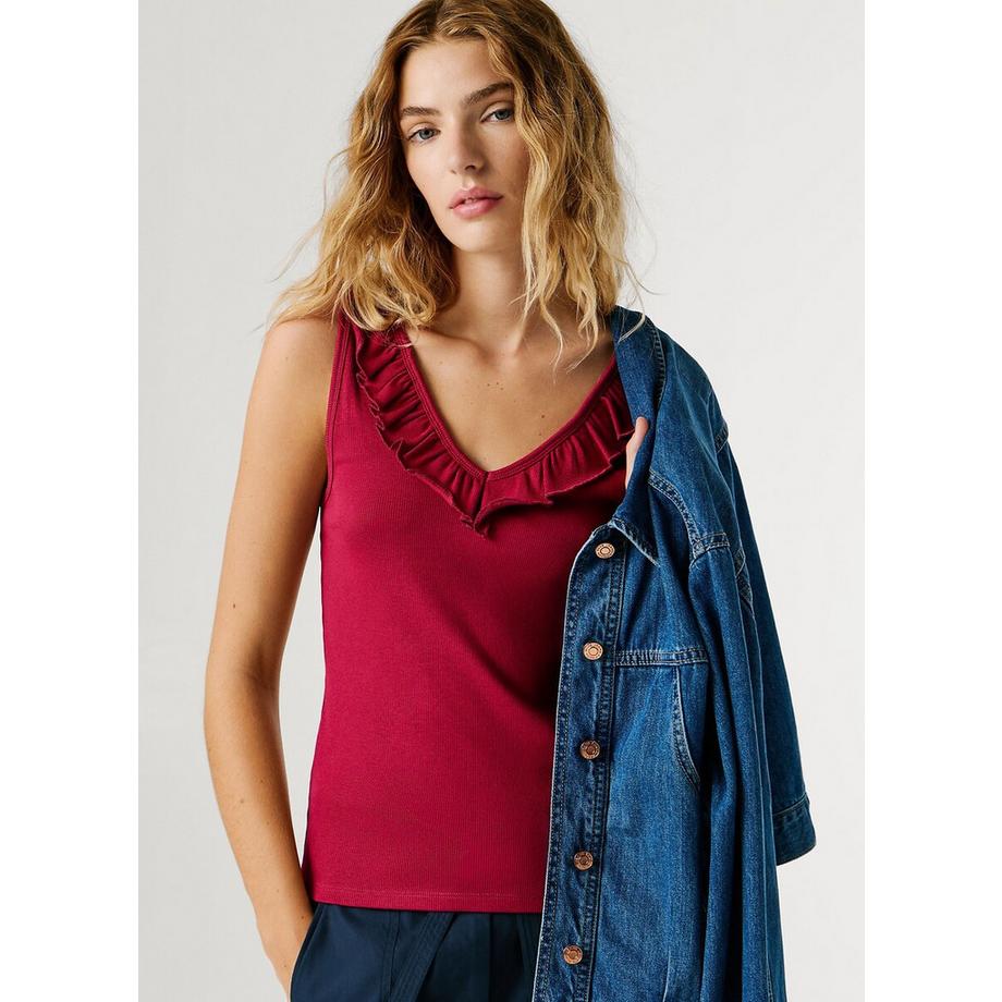 Pepe Jeans London Geripptes Top mit Rüschen  