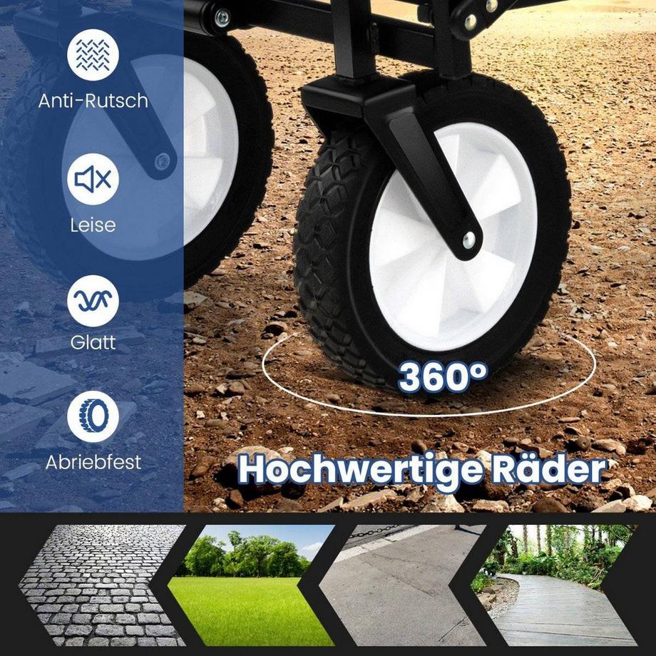 Northio Faltbarer Bollerwagen mit Verstellbarem Griff & Getränkehaltern bis 68 kg Belastbar für Einkaufen Camping Schwarz  