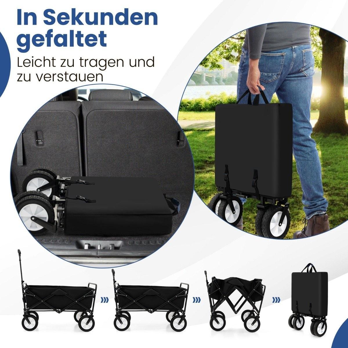 Northio Chariot pliable avec poignée réglable et porte-gobelets pouvant supporter jusqu'à 68 kg pour faire du shopping, camper, noir  