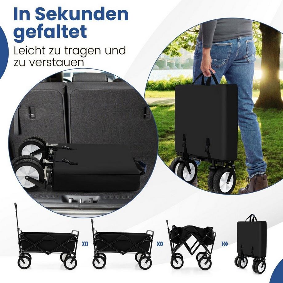 Northio Faltbarer Bollerwagen mit Verstellbarem Griff & Getränkehaltern bis 68 kg Belastbar für Einkaufen Camping Schwarz  