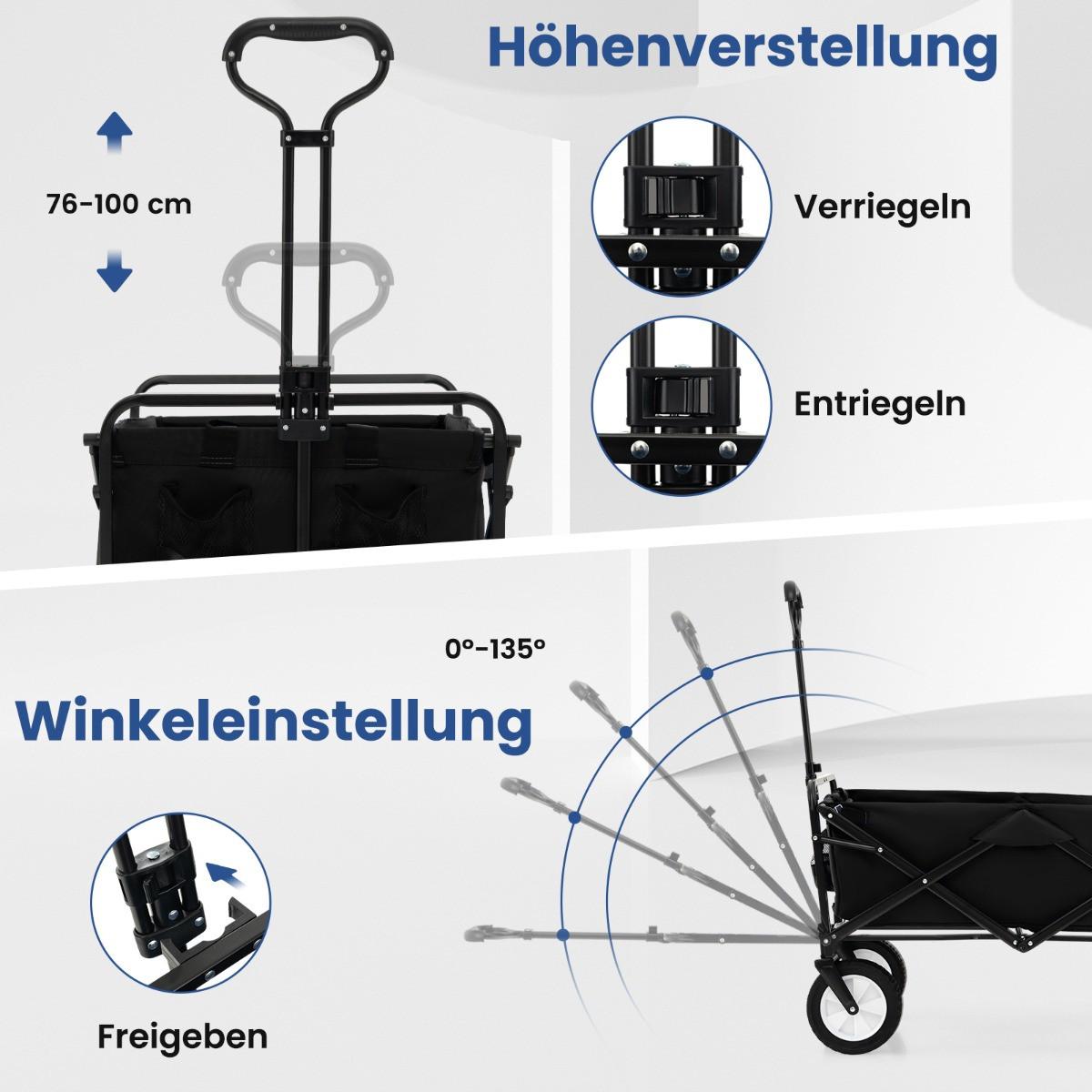 Northio Chariot pliable avec poignée réglable et porte-gobelets pouvant supporter jusqu'à 68 kg pour faire du shopping, camper, noir  