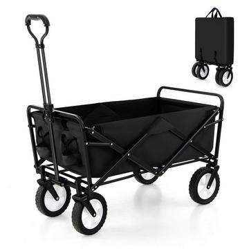 Chariot pliable avec poignée réglable et porte-gobelets pouvant supporter jusqu'à 68 kg pour faire du shopping, camper, noir