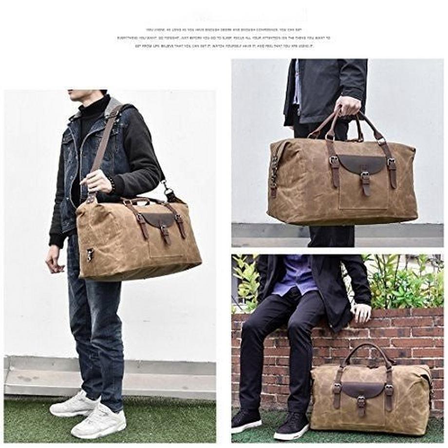 Only-bags.store Sac de voyage Weekender en toile imperméable en cuir  