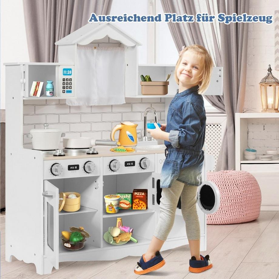 Northix  Kinderküche inkl. Spielzubehör Spielküche mit Waschmaschine & Mikrowelle 78 x 29 x 93 cm Weiß 
