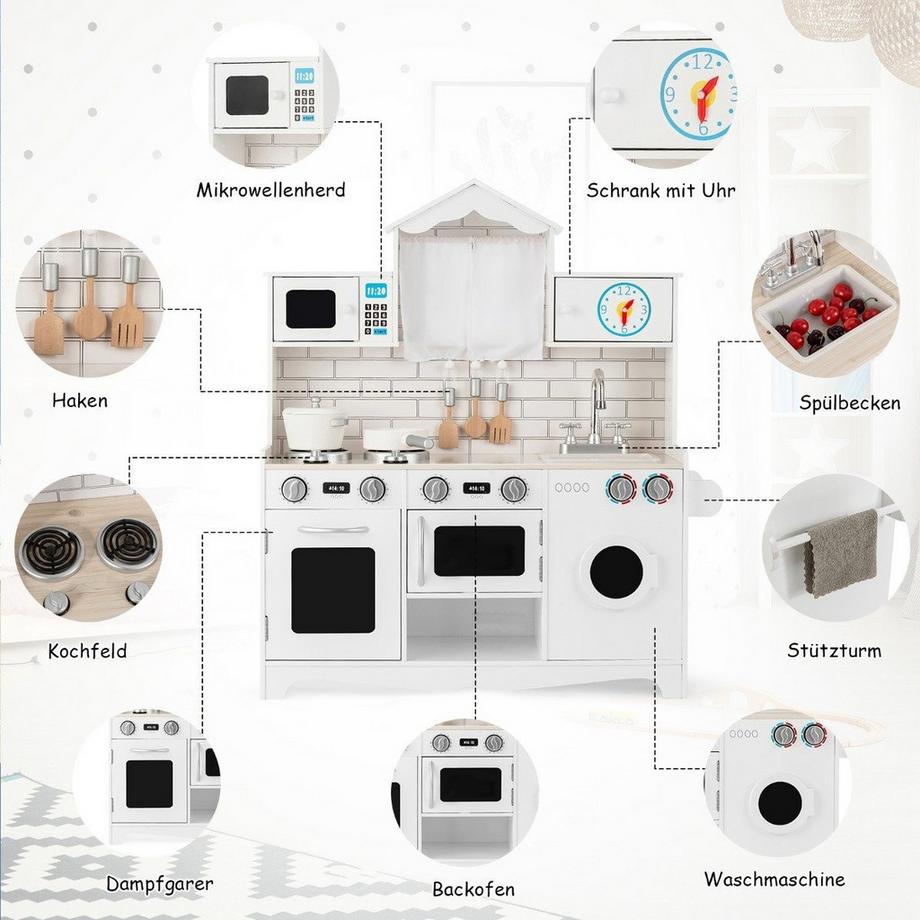 Northix  Kinderküche inkl. Spielzubehör Spielküche mit Waschmaschine & Mikrowelle 78 x 29 x 93 cm Weiß 