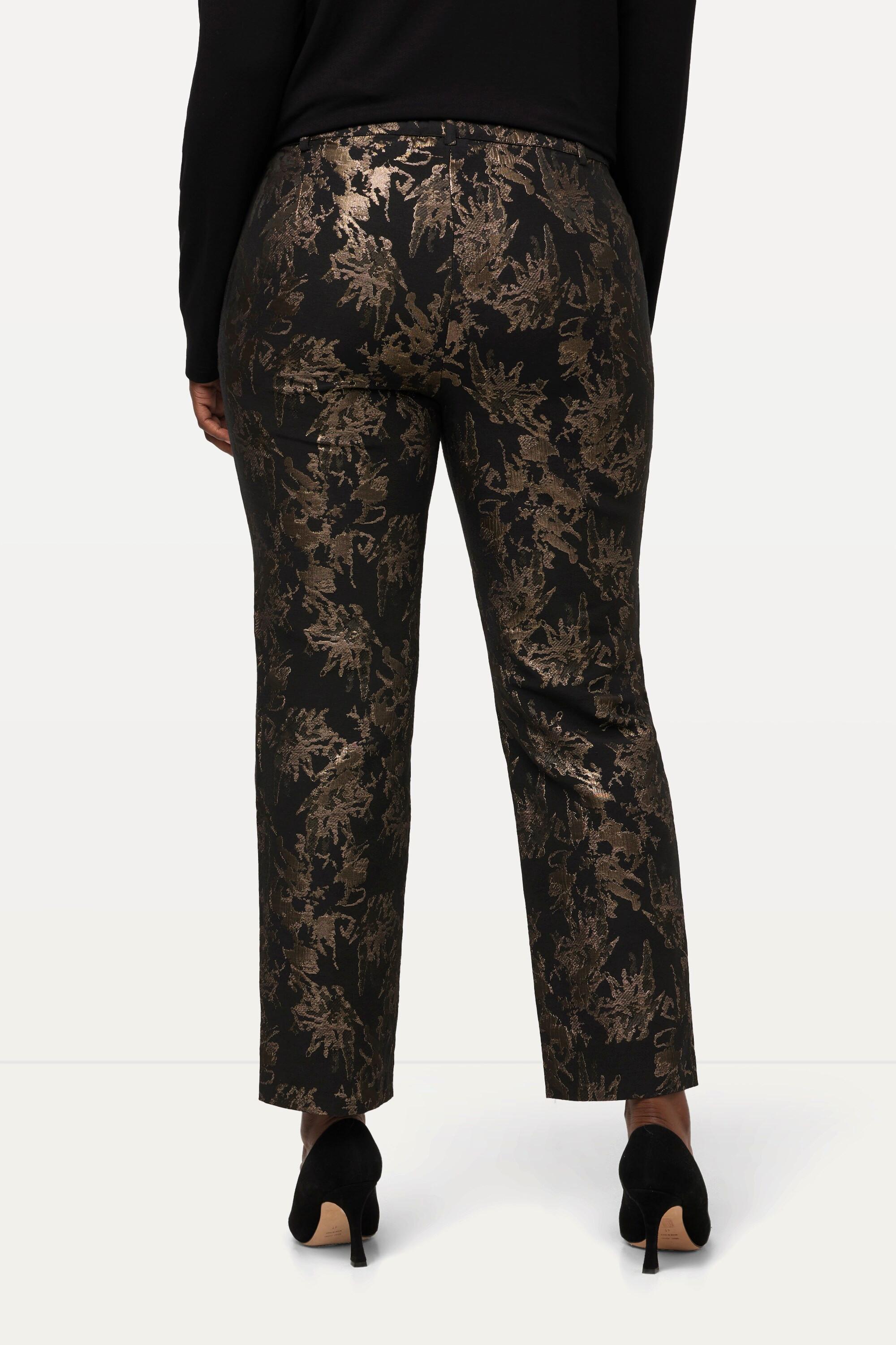 Ulla Popken  Pantaloni modello Sophie in jacquard con design dorato e taglio della gamba aderente 