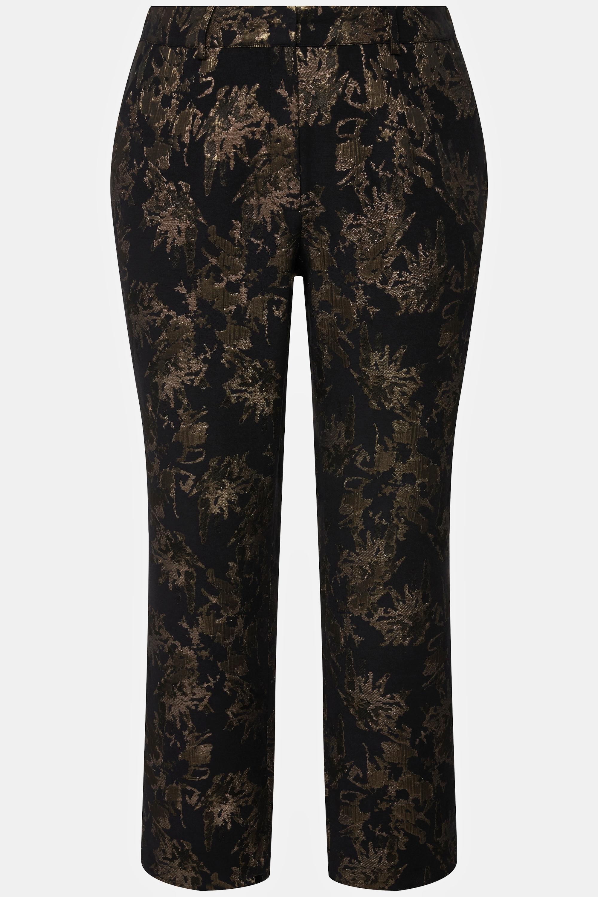 Ulla Popken  Pantalon Sophie, coupe ajustée, tissu Jacquard motif doré 