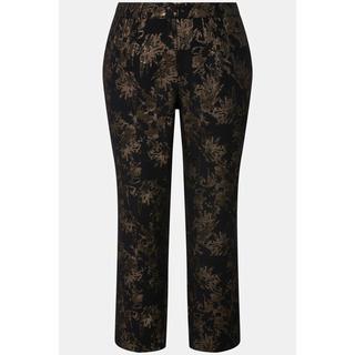 Ulla Popken  Pantaloni modello Sophie in jacquard con design dorato e taglio della gamba aderente 