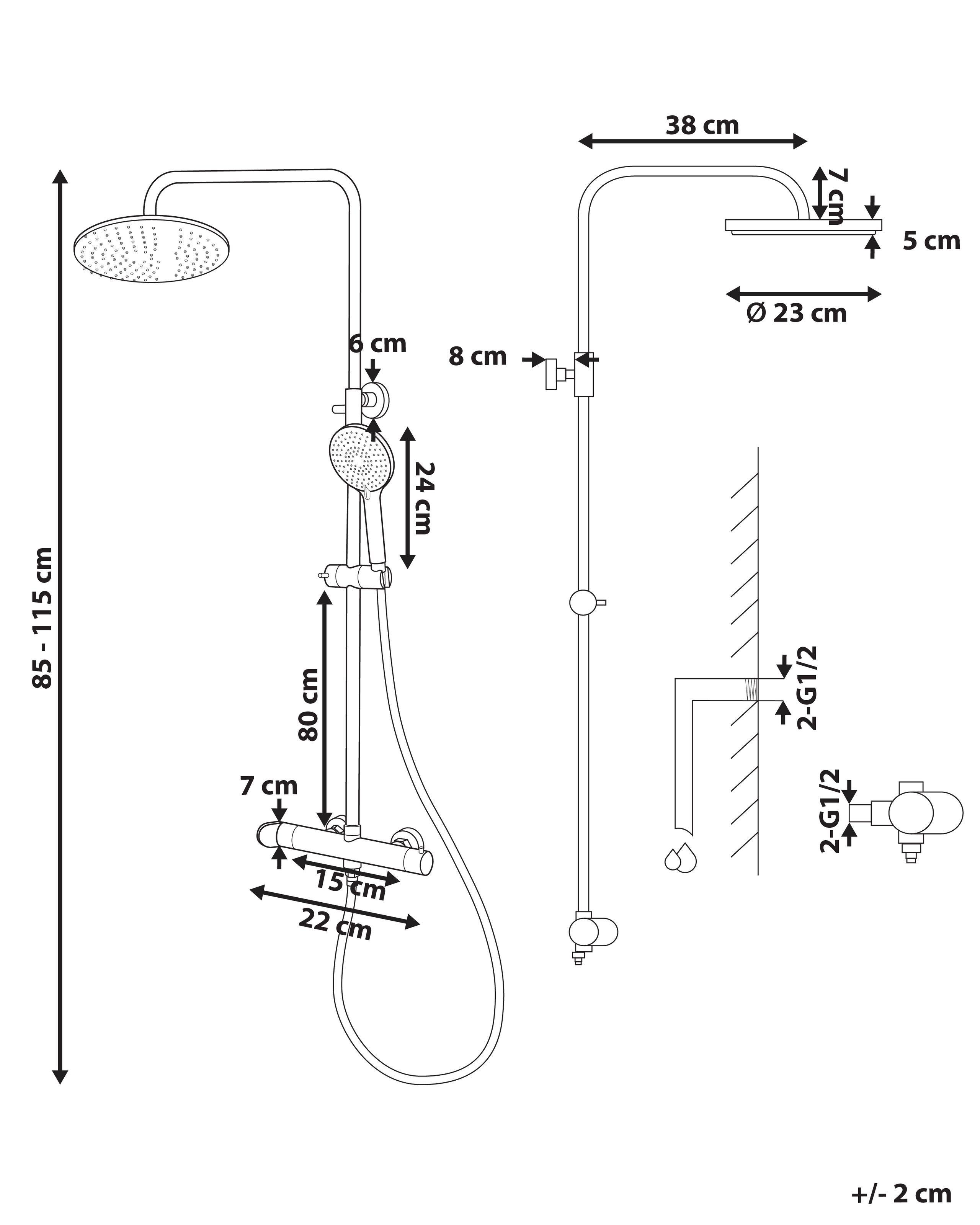 Beliani Set doccia con miscelatore e soffione a pioggia en Ottone Moderno CATAMARCA  