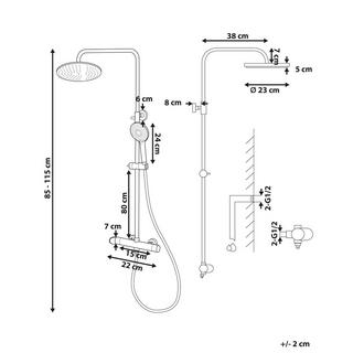 Beliani Set doccia con miscelatore e soffione a pioggia en Ottone Moderno CATAMARCA  