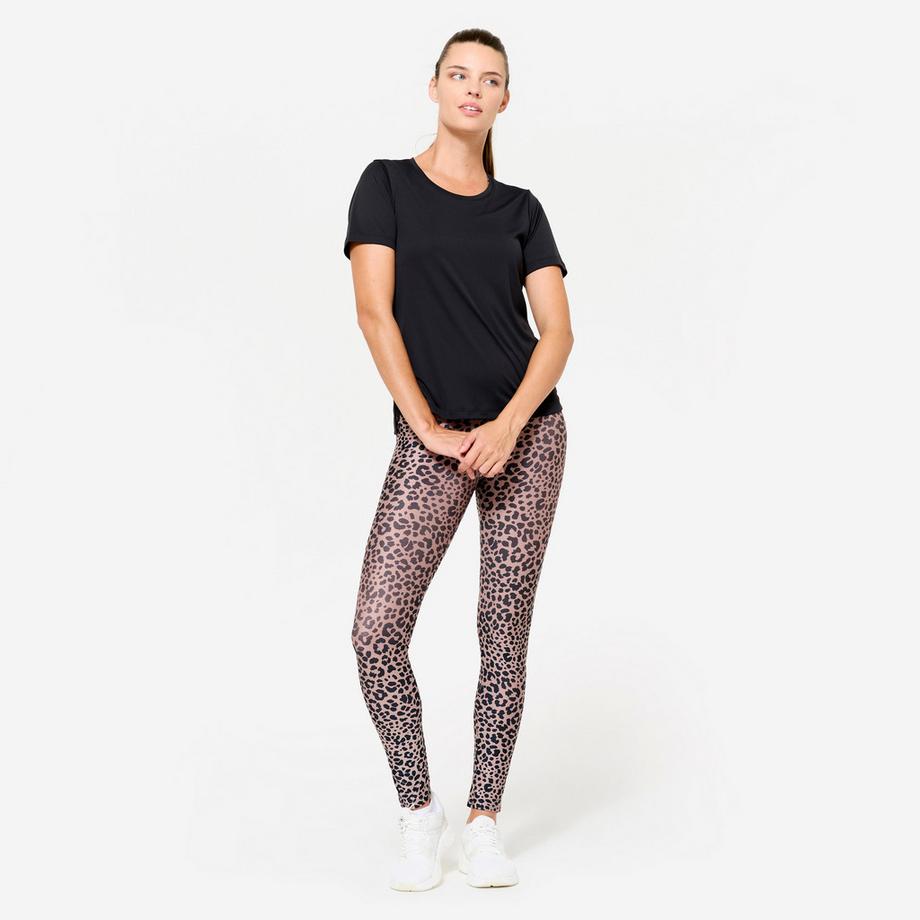 DOMYOS  Leggings  hoher Taillenbund Leopardenprint Polyester 