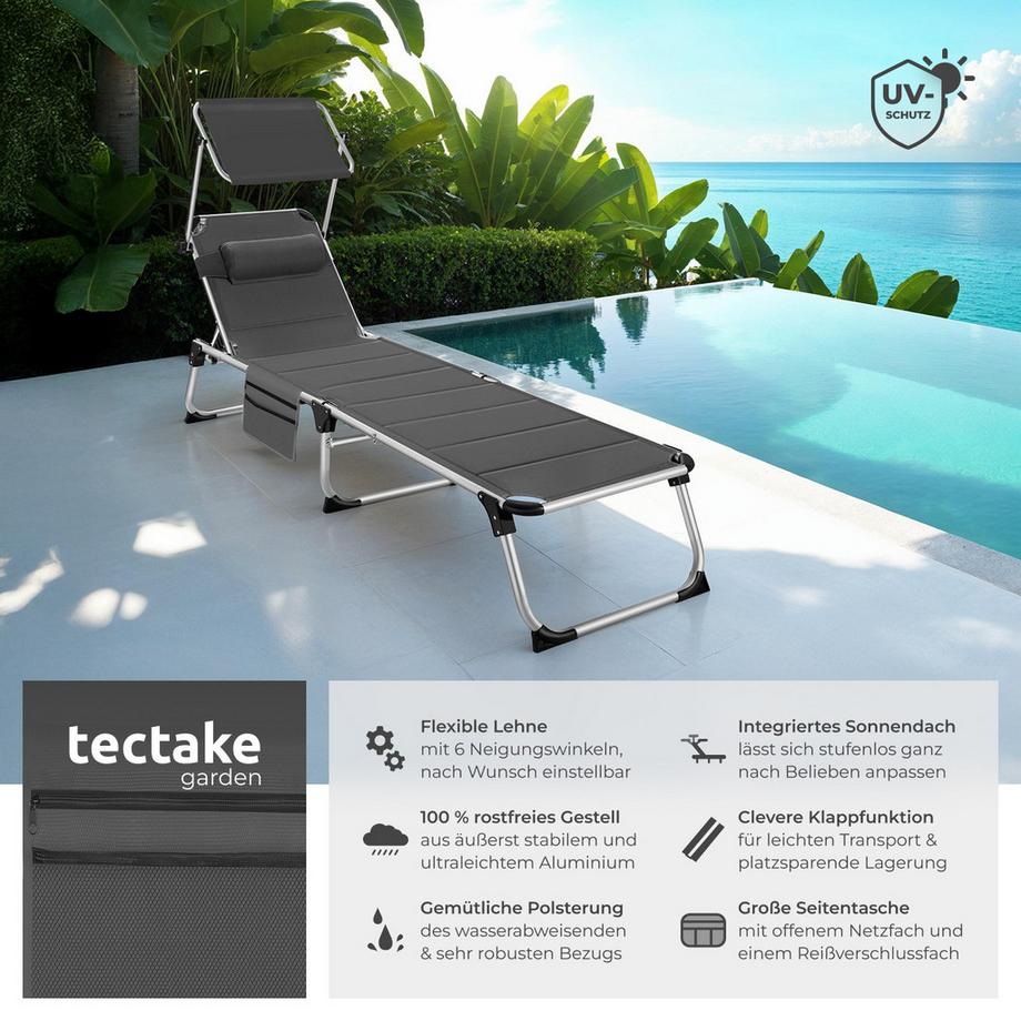 Tectake Bain de soleil LORELLA rembourré et pliable  