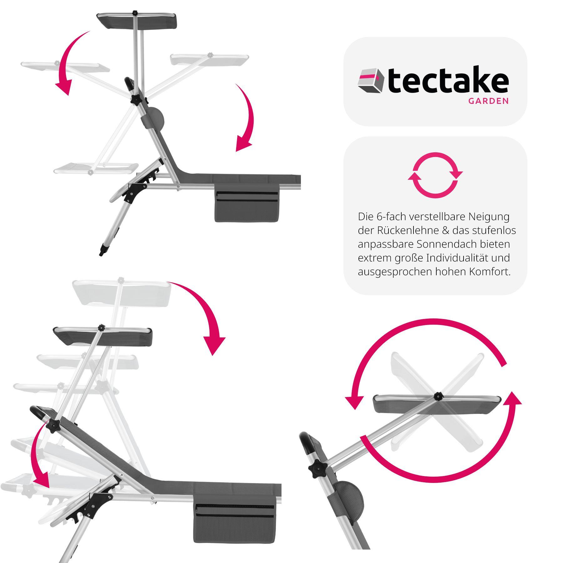Tectake Sonnenliege mit Aluminiumgestell, stufenlos verstellbares Sonnendach  