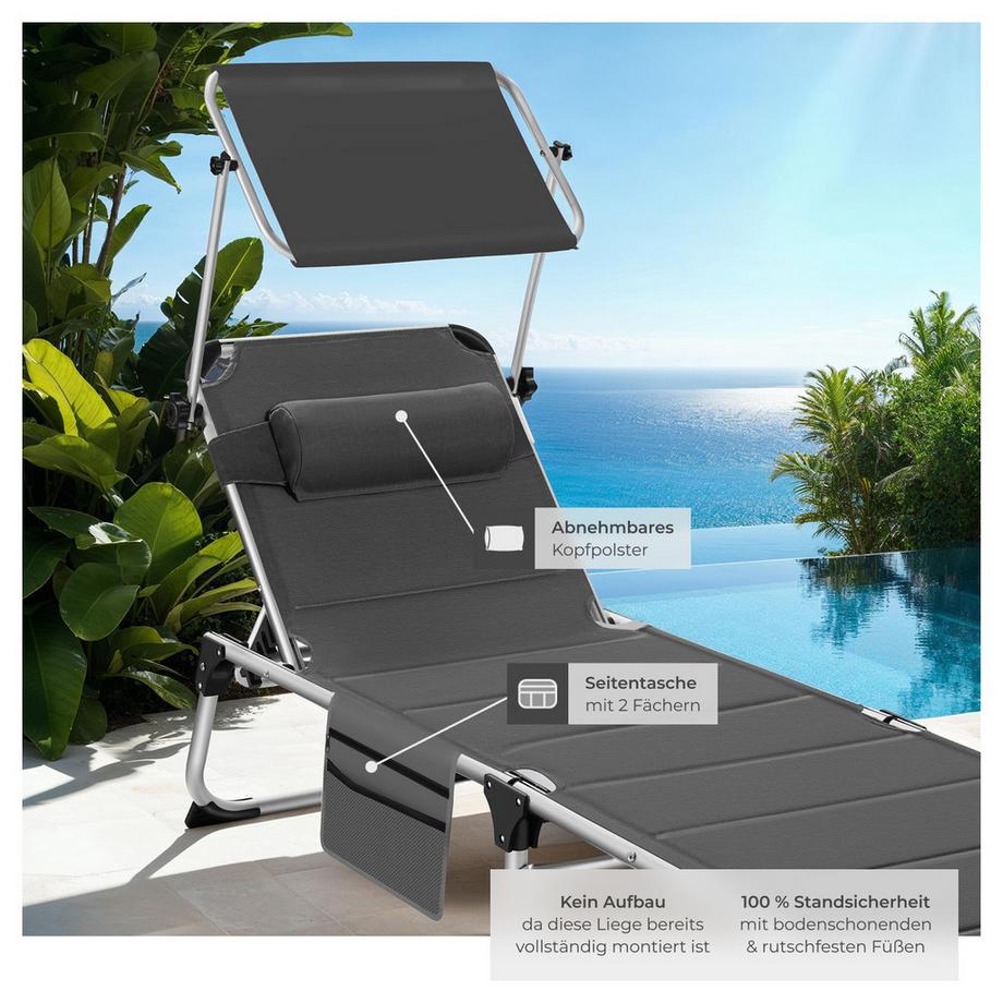 Tectake Bain de soleil LORELLA rembourré et pliable  