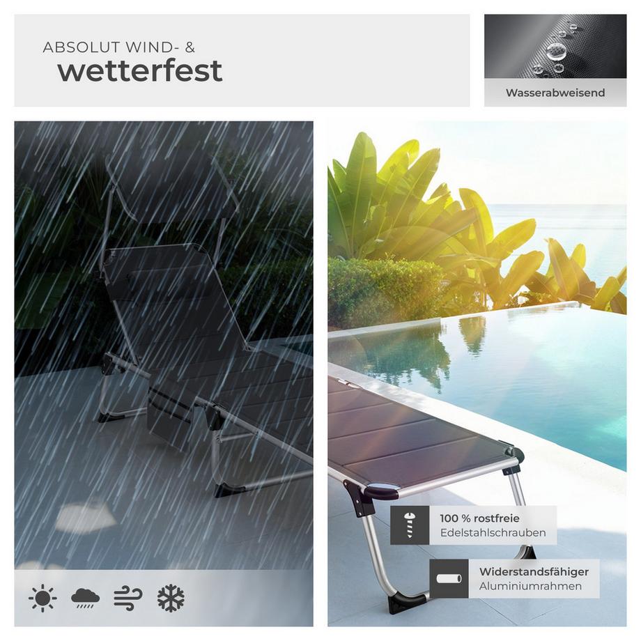 Tectake Chaise longue en aluminium Lorella rembourrés, pliables  