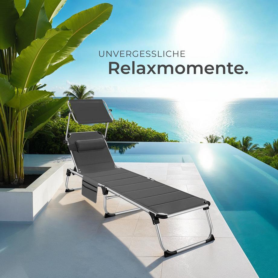 Tectake Chaise longue en aluminium Lorella rembourrés, pliables  