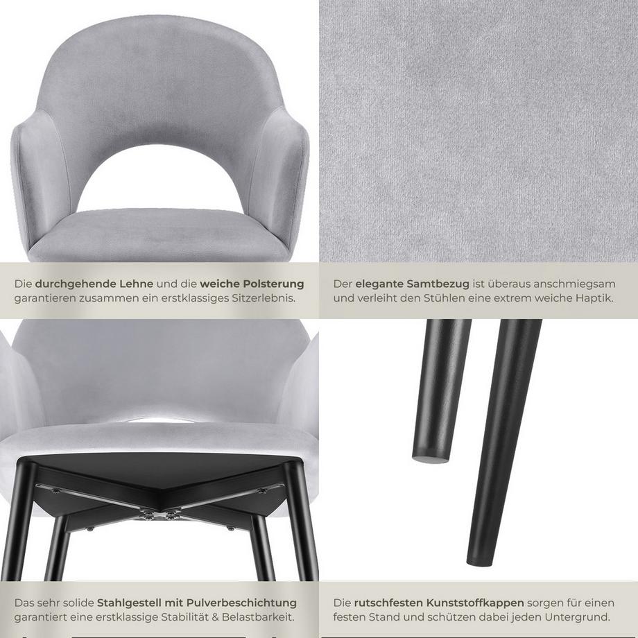 Tectake Armlehnstuhl Sachel in Samtoptik, gepolstert durchgehende Lehne  