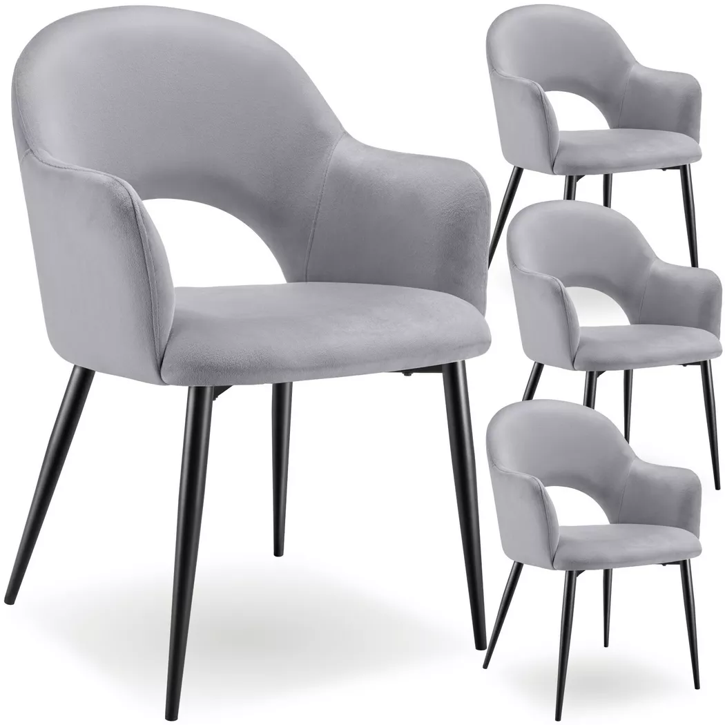 Tectake - Fauteuil SACHEL en velours et rembourré, 4 Stück, Gris