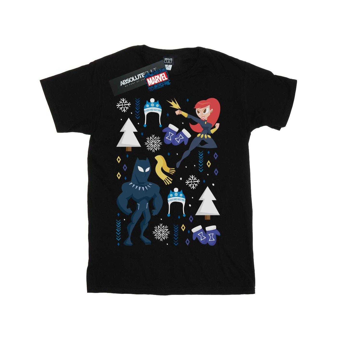 Image of Black Panther And Black Widow Christmas Day Tshirt Herren Schwarz 4XL