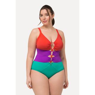 Ulla Popken  Maillot de bain esprit colour block, bonnets souples. Matière recyclée et découpes. 