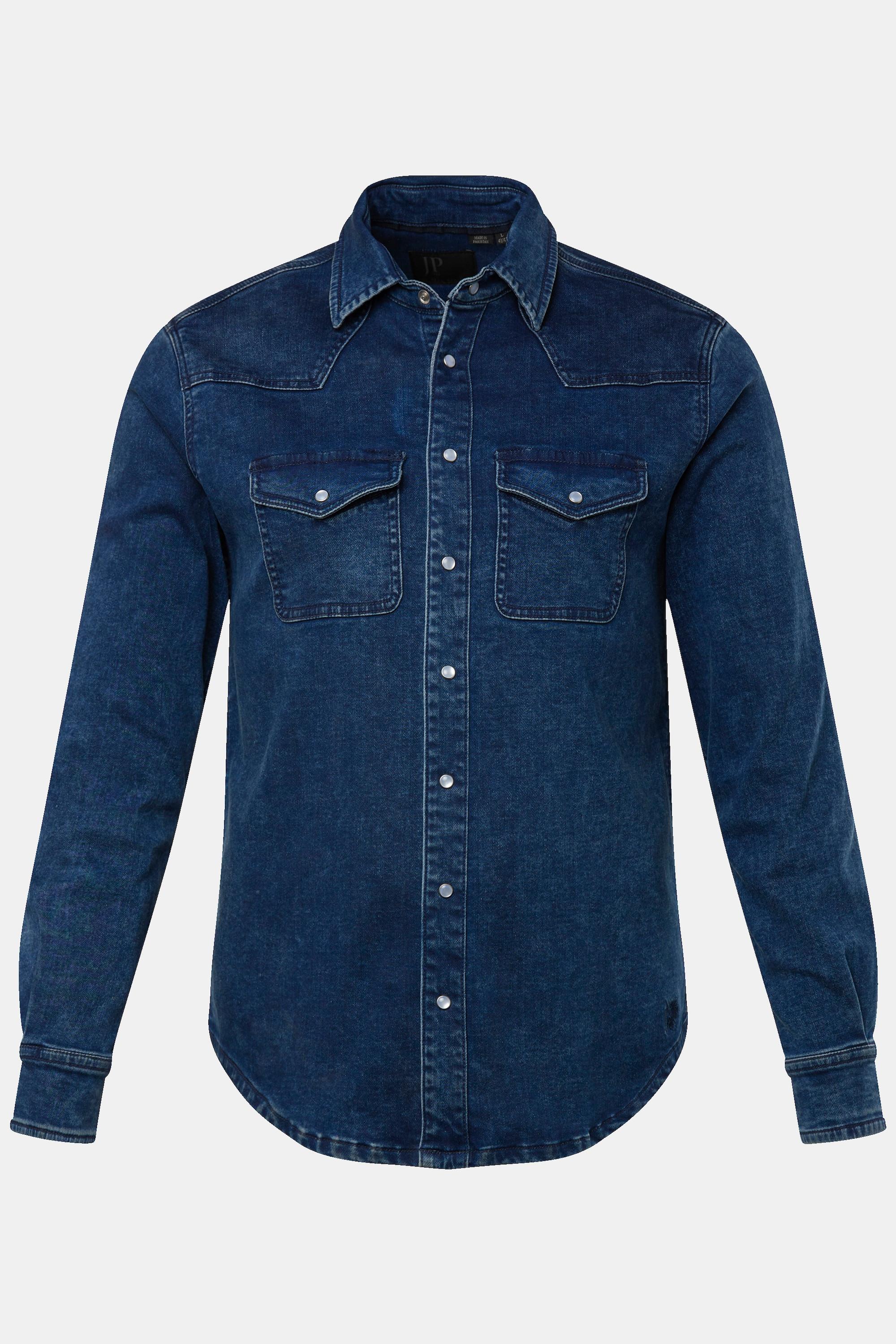 JP1880  Chemise en jean FLEXNAMIC®, tissu denim, manches longues et col Kent, coupe Modern Basic Fit - jusqu'au 8&nbsp;XL 