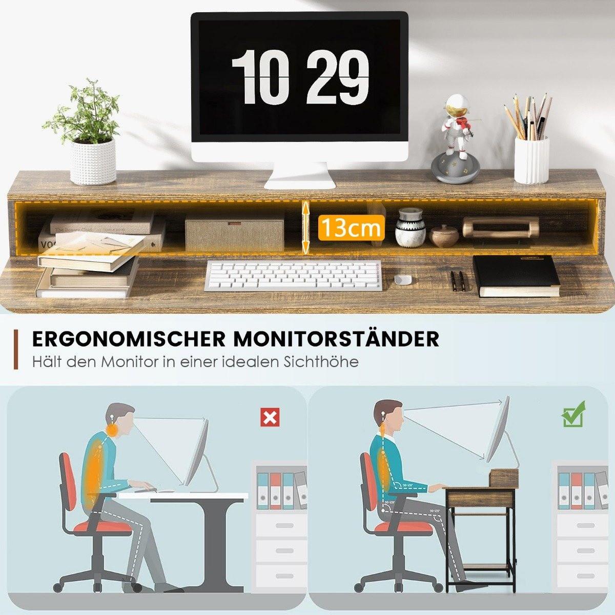 B2X Scrivania con supporto per monitor a cassetto e scrivania per computer a 2 ripiani aperti con struttura in metallo 120 x 56 x 90,5 cm  
