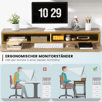 Scrivania con supporto per monitor a cassetto e scrivania per computer a 2 ripiani aperti con struttura in metallo 120 x 56 x 90,5 cm