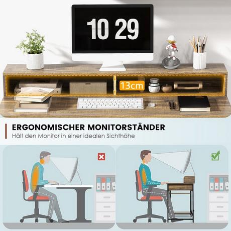 B2X Scrivania con supporto per monitor a cassetto e scrivania per computer a 2 ripiani aperti con struttura in metallo 120 x 56 x 90,5 cm  