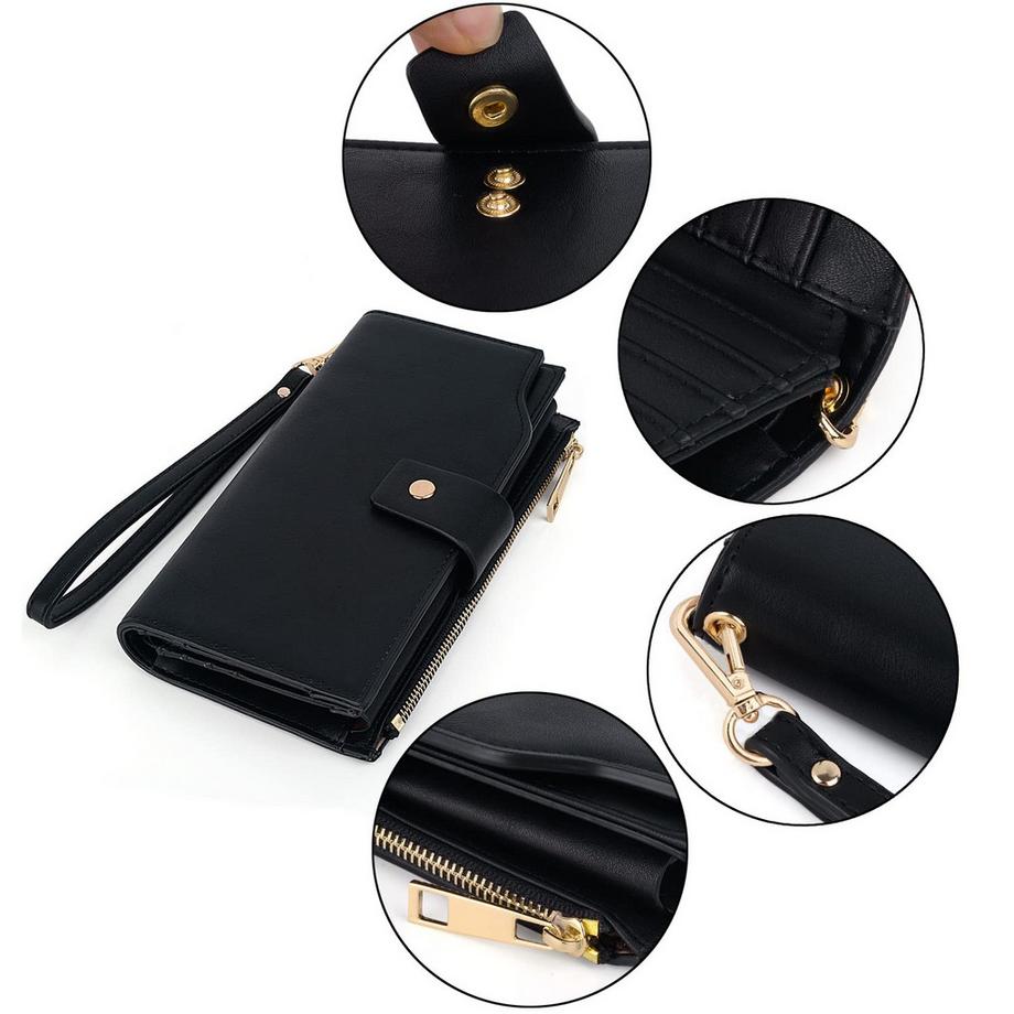 Only-bags.store Blocage RFID Grande Capacité Pochette en Cuir Vegan  