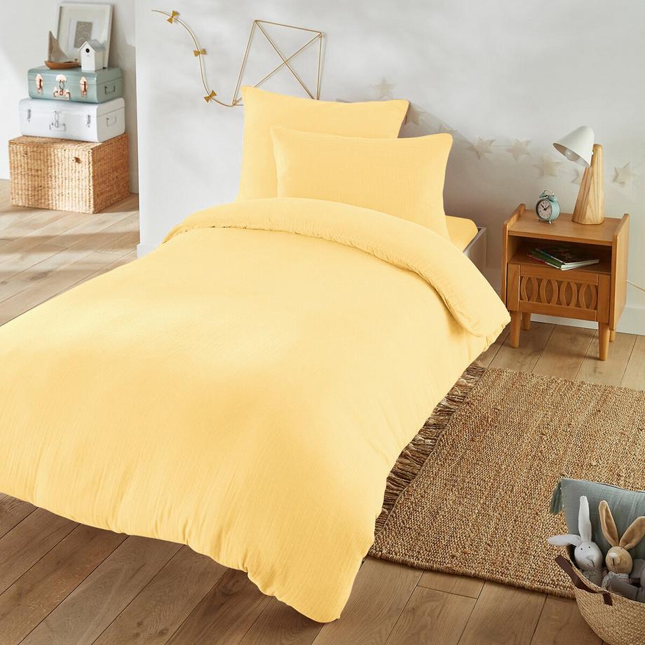 Housse de couette enfant unie gaze de coton