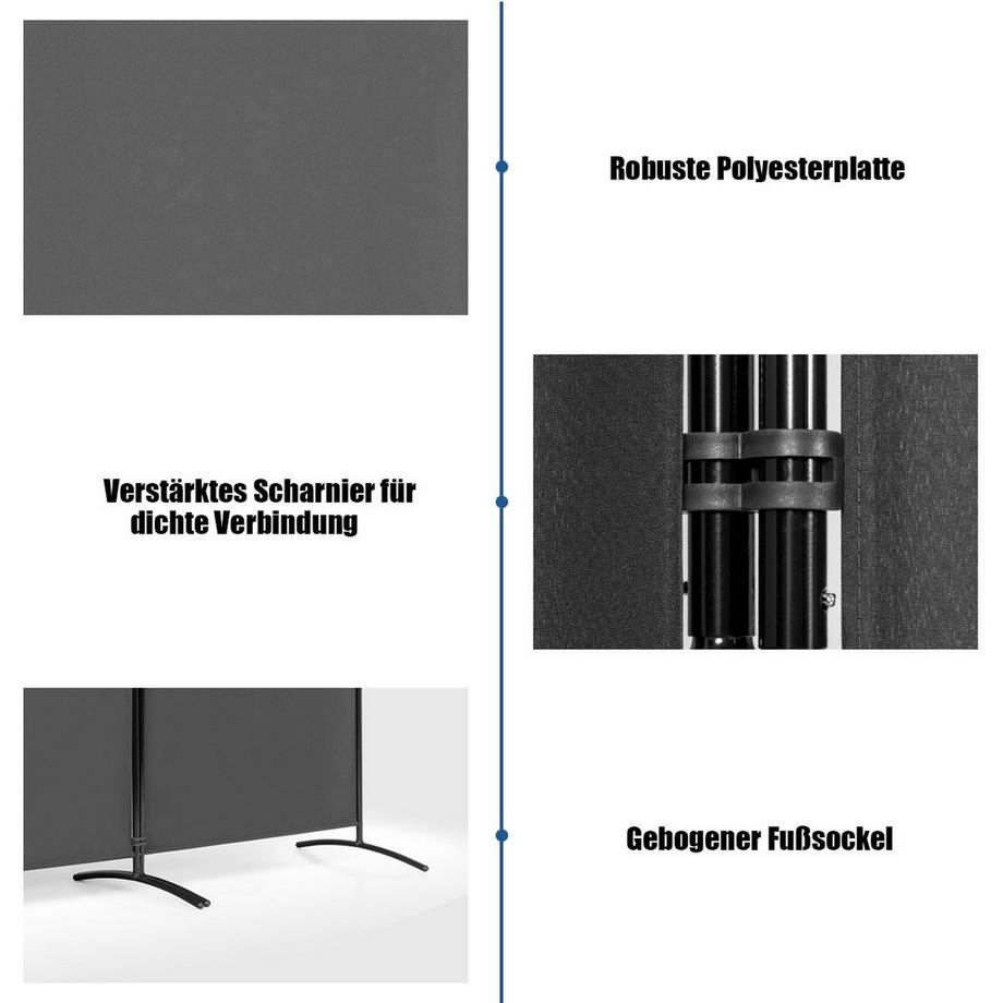 Northix 3-Panel Raumteiler Faltbarer Stoffsichtschutz 260 x 183 cm Grau  