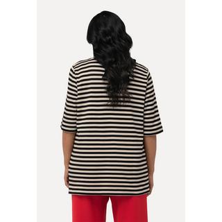 Ulla Popken  T-shirt in cotone Pima con righe, scollo a V e mezze maniche 