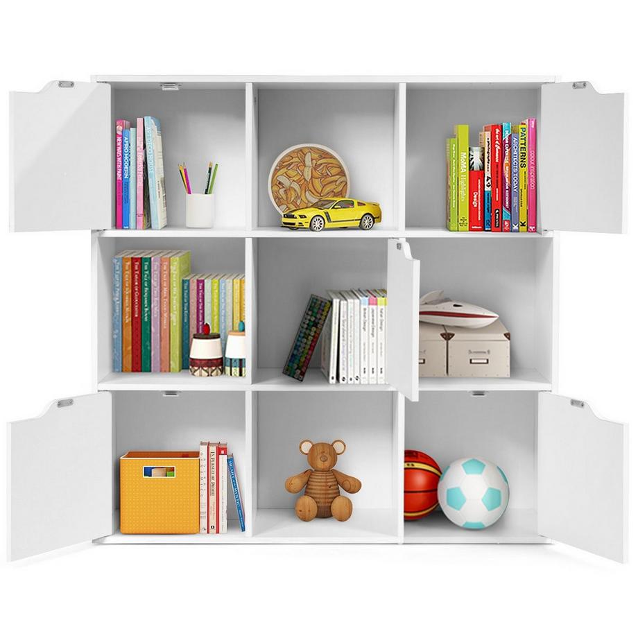 Northio 9-Fächer Stauraum Organizer Regal mit Türen freistehendes Holz Bücherregal-Weiß  